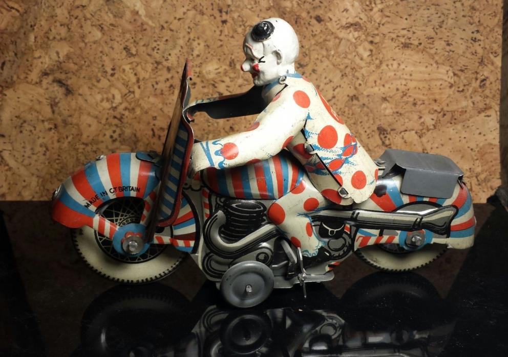 Vintage Mettoy | Clown Motorcycle | ~1950 | Motor works | Very good condition