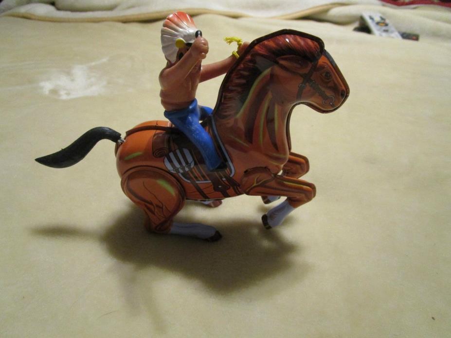 Mechanical Wind Up Indian on Horse in Box Made in Korea by MTV