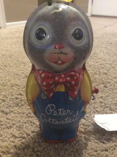 Vintage Peter Cottontail Wind Up Musical Bunny Tin Toy Litho Mattel Hawthorne