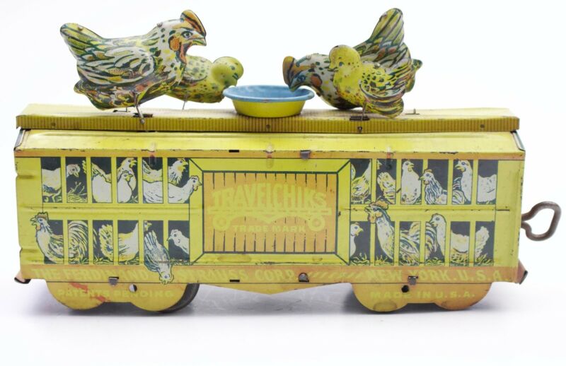 Ferdinand Strauss Toys TravelChiks New York USA Tin Litho Windup Toy Train