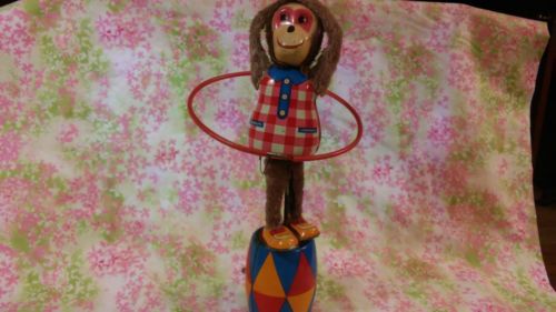 Vintage Plaything Mechanical Hula Hoop Wind Up Toy Monkey