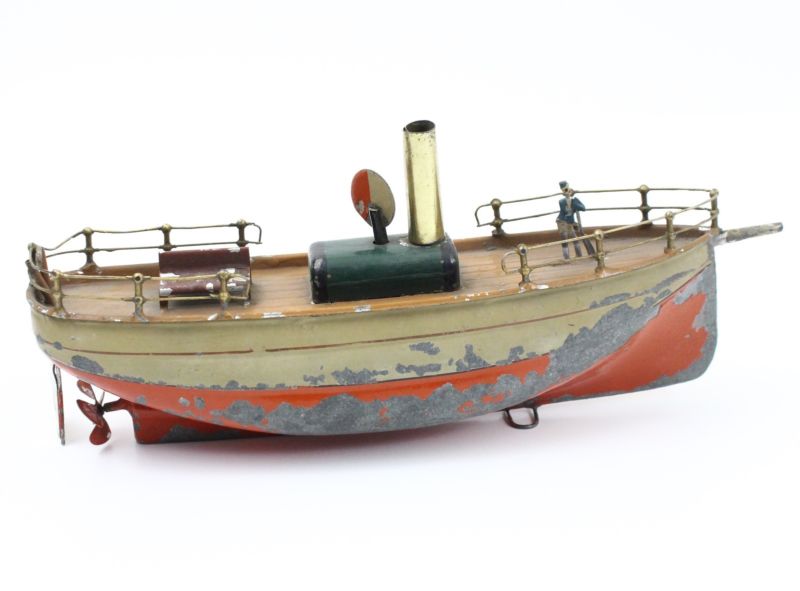 Carette, Fleishmann, Bing Antique ca. 1900s Windup Toy Boat 9”, 10” German Tin