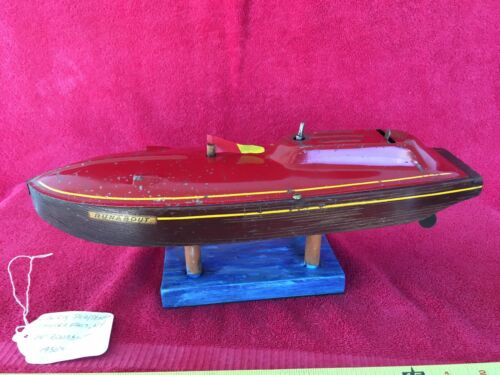 Antique Clockwork Wind Up Liberty Playthings Runabout Wooden Tin Toy Speed Boat