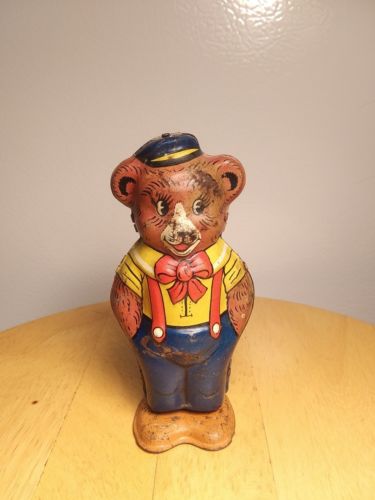 Vintage 1950s J. Chein Dancing Bear Windup Tin Toy(Works!)