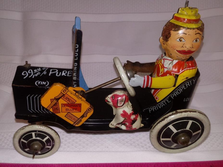 1935 Marx JOY RIDER HighwaY HenrY & DOG ~TIN WIND-UP Car ~WORKS~ COMPLETE~ NICE~