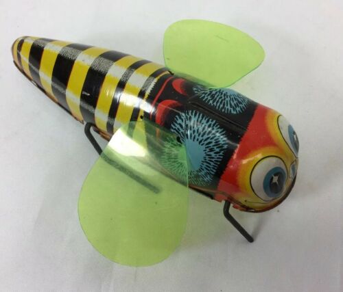 Vintage Tin Wind Up Mechanical House Bee Working Condition Wings Flap Jumps