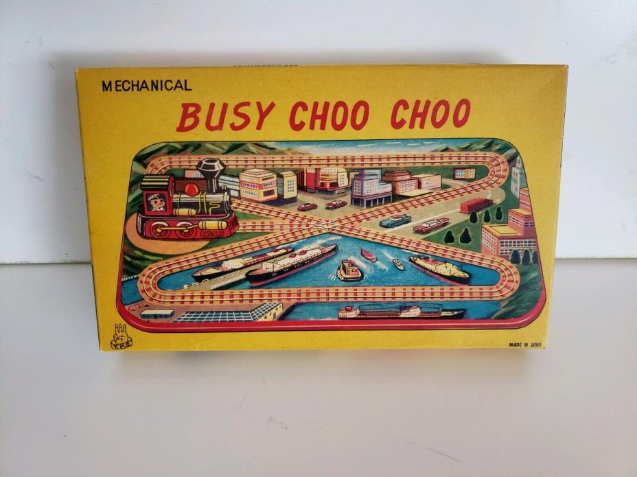 Vintage  Toplay Tin Wind Up Busy Choo Choo Toy Train