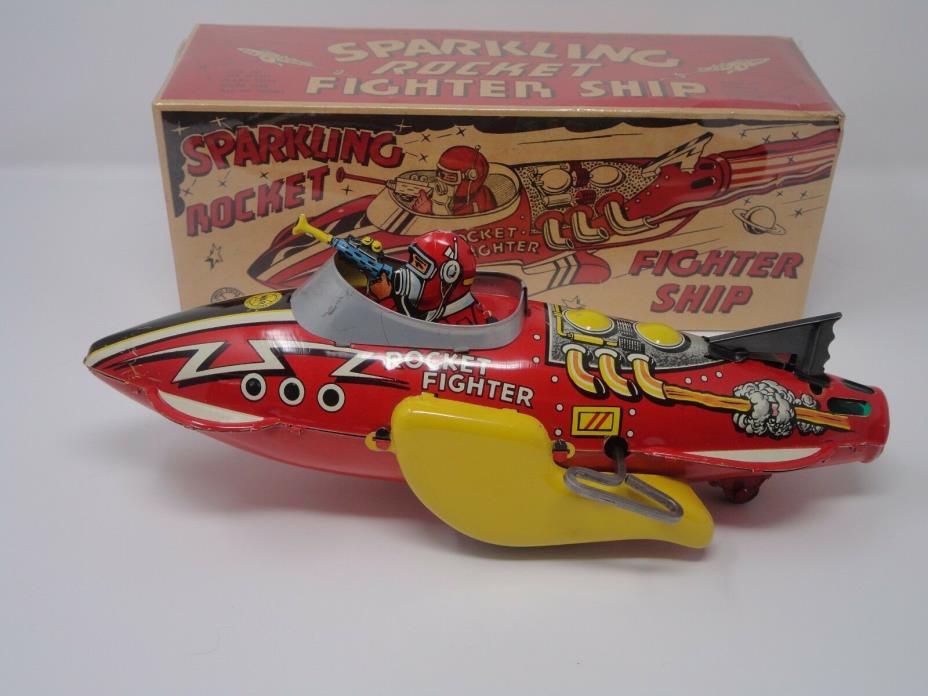 1930's Marx Sparkling Rocket Fighter Ship with Box