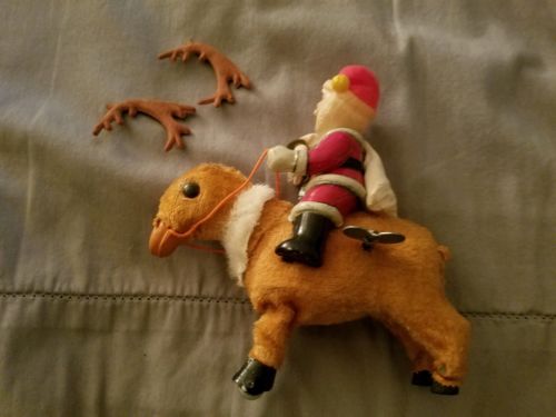 Vintage 1940s – 1950s Wind Up Mechanical Santa On Reindeer, Frankonia Works
