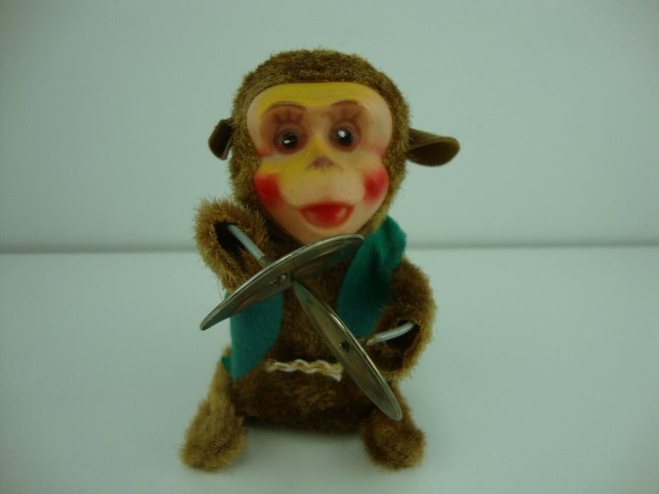 Vintage Wind-up Toy Monkey Playing Clapping Cymbals- Working Condition