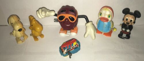 Vintage Windup Toy Lot Of 6:SNOOPY/WOODSTOCK,MICKEY,VAN,California Raisin,etc(6f