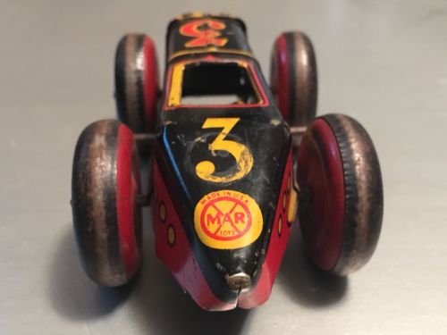 Vintage Marx Tin Wind Up Toy Race car Lithograph Black Indy Midget No 3 WORKING