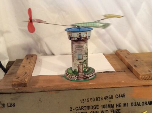 Vintage Schylling Tin Litho Aerodrome Airport Control Tower Works
