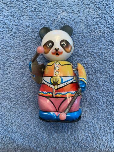 Vintage Wind Up Panda Bear Drummer Toy 4”