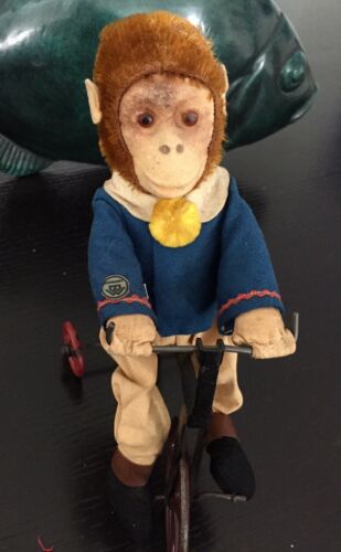 German Bing Monkey On Trike Toy, Tin Toys Germany, 1920s
