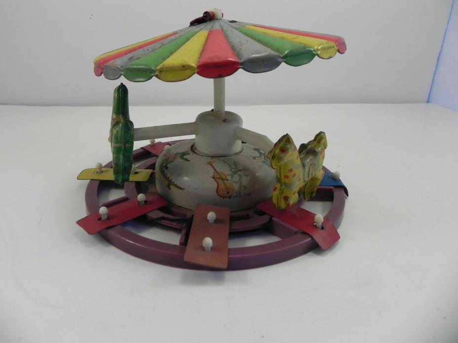 Vintage Merry Go Round Tin Litho Wind Up Toy for Parts