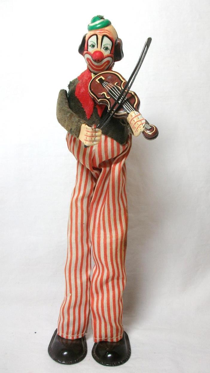 Wind Up T.P.S. Happy The Circus Clown Violinist Plays Violin Japan 1957 Works!