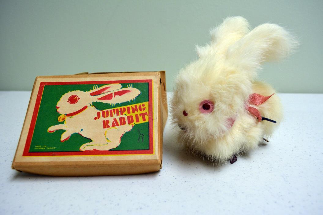 Vintage Wind-Up Jumping Bunny Rabbit Toy Occupied Japan w/ Original Box