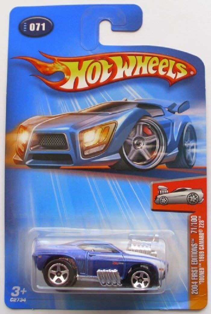 2004 Hot Wheels First Editions #71 Tooned 1969 Camaro Z-28 Kmart Color Blue 5SPs