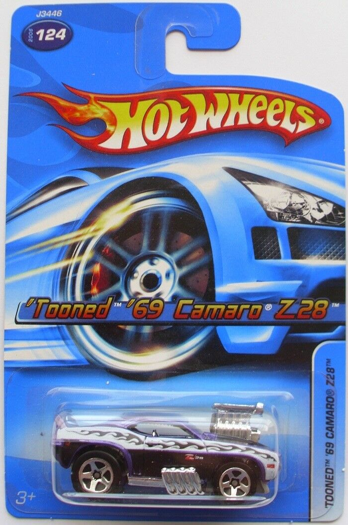 2006 Hot Wheels Blue Card #124 Tooned 1969 Camaro Z-28 Kmart Color Purple 5SPs