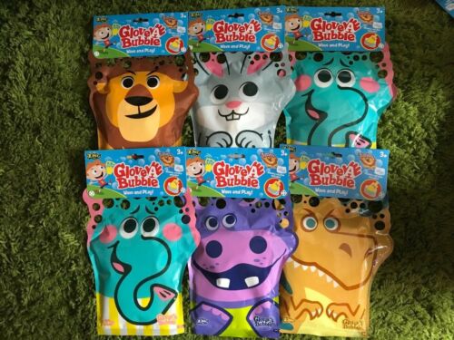 New Glove-A-Bubbles 6 Pack Lion Rabbit Dino Hippo And Two Elephants Wave & Play!