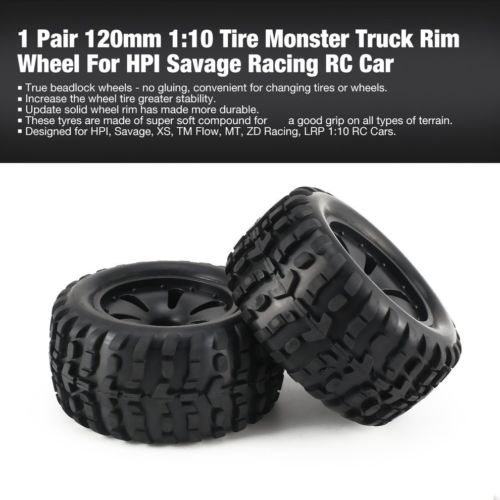 1 Pair 120mm 1:10 Tire Monster Truck Rim Wheel For HPI/ Savage Racing RC Car JN