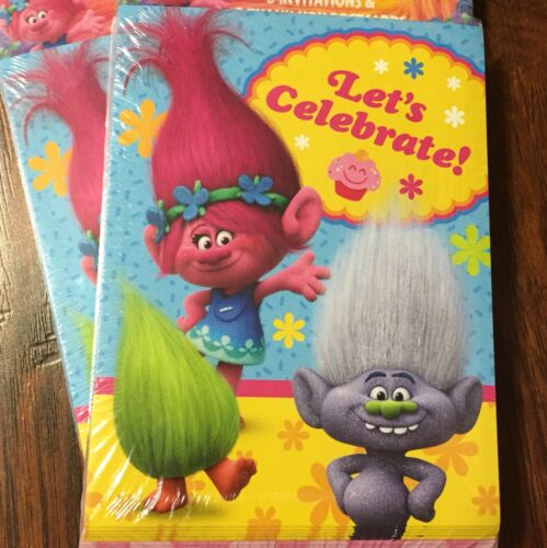 Lot of 2 American Greetings Trolls 16 Invitations and 16 Thank You Combo Pack