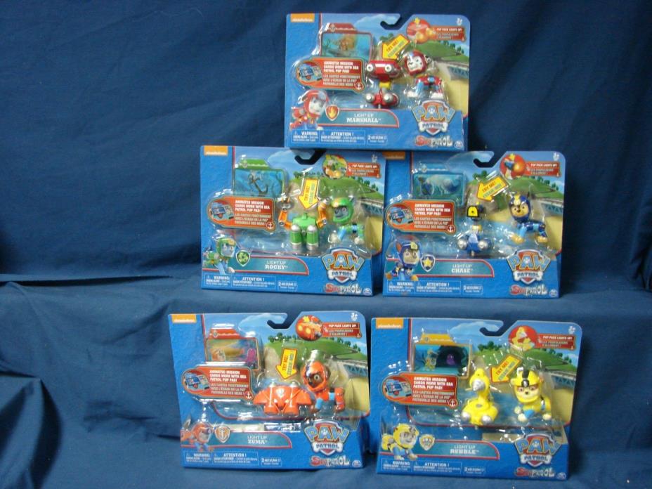 Lot 5 Paw Patrol Sea Patrol Pup Pack Lights Up Zuma Marshall Chase Rocky 2016