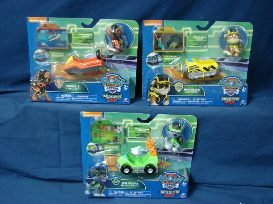 3 Paw Patrol Mission Paw Rubble Mini Miner Zuma's Hydro Ski Rocky's Repair Kart