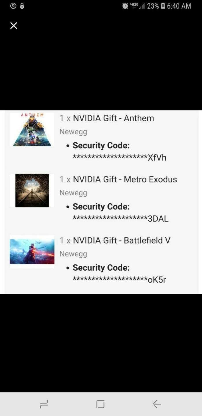 Nvidia Anthem,Battlefield 5, & Metro Exodus PC Game Code For Nvidia RTX.
