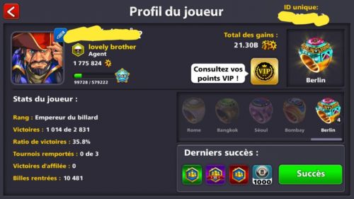 8 Ball Pool Account 15/20 legandary With fournaise cue 168 lvl 2 million coins