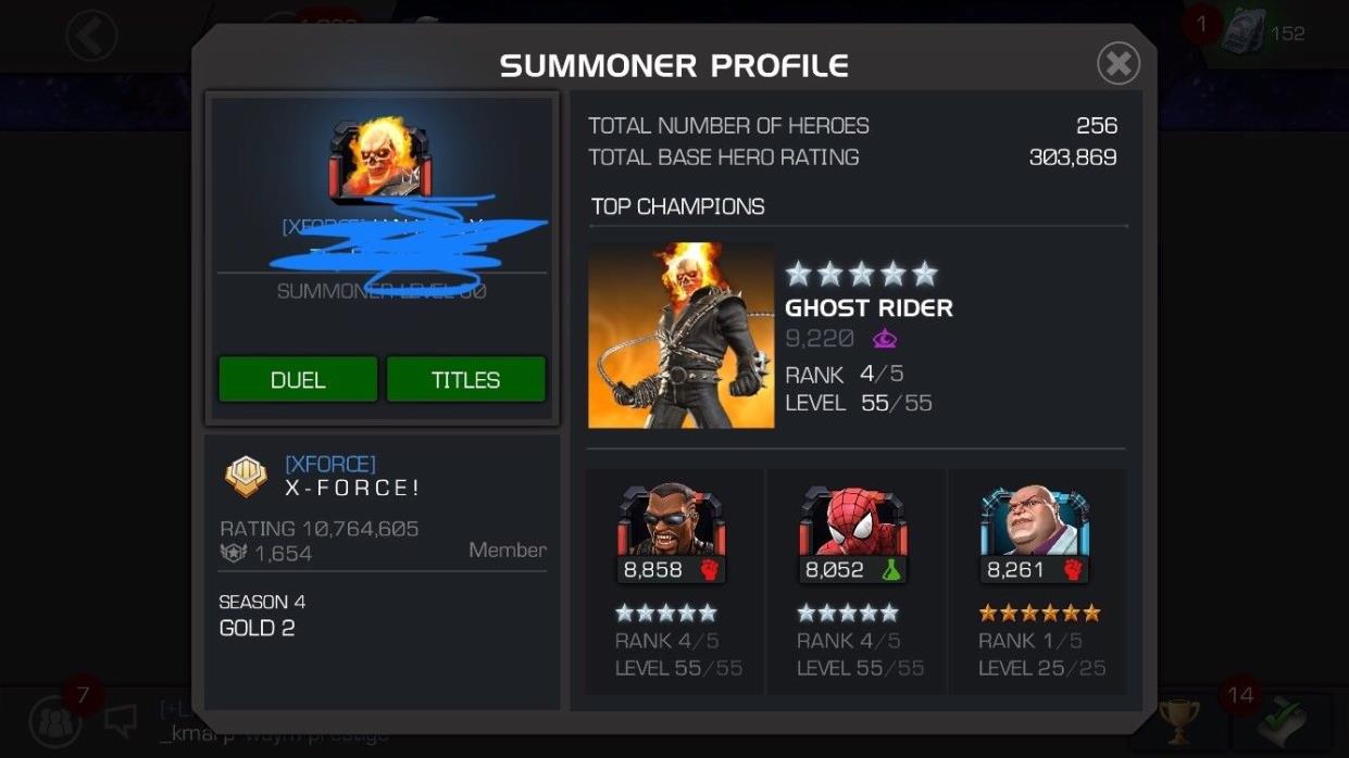 mcoc account 5* r4 duped blade and ghost rider has 4* 5/50 stark spidey 5*domino
