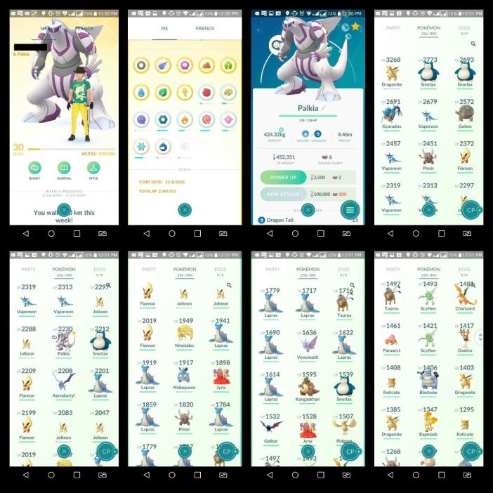 Pokemon go account lvl 30 - 1 palkia - lots of good pokemon -440 k stardust