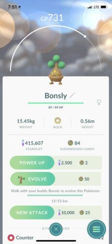 Bonsly Pokemon Go Trade