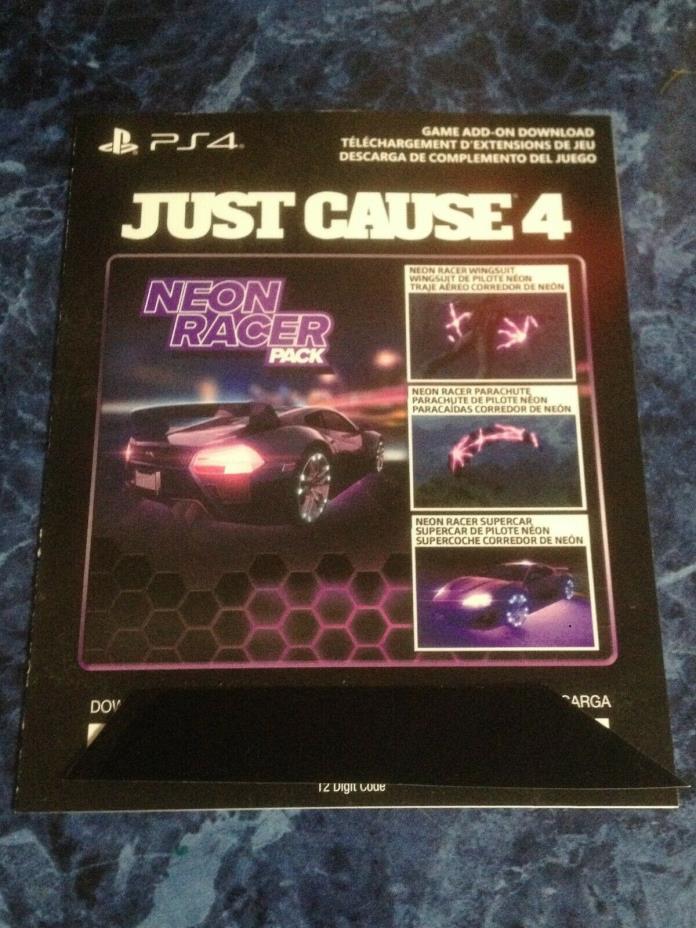 Just Cause 4 PS4 DLC Download Code Neon Racer Pack Wingsuit Parachute Supercar