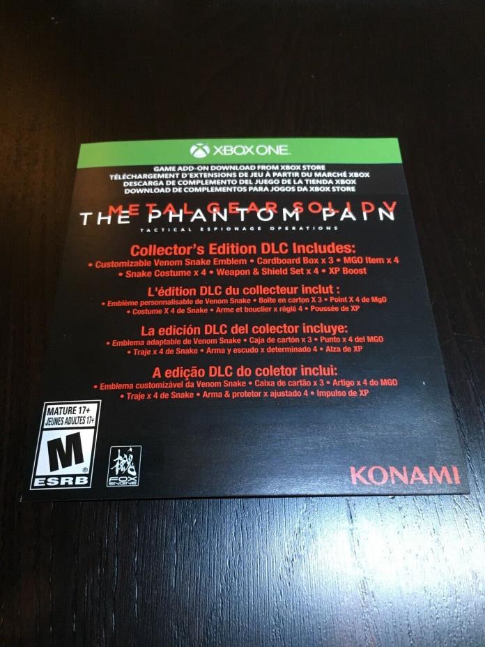 Metal Gear Solid V Phantom Pain Collector's Ed. DLC CODE ONLY Xbox One