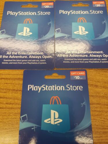 Sony PlayStation Store Network Cards $50 Total Value PS4 (Two $20 & One $10 PSN)