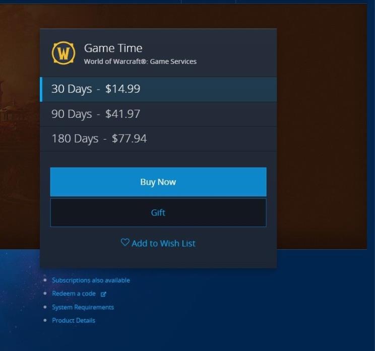 World of Warcraft 30 days of Gametime
