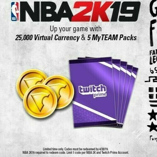 Bundle of 3x NBA 2K19 - Twitch Prime 5 MyTEAM Packs & 25,000 Virtual Currency