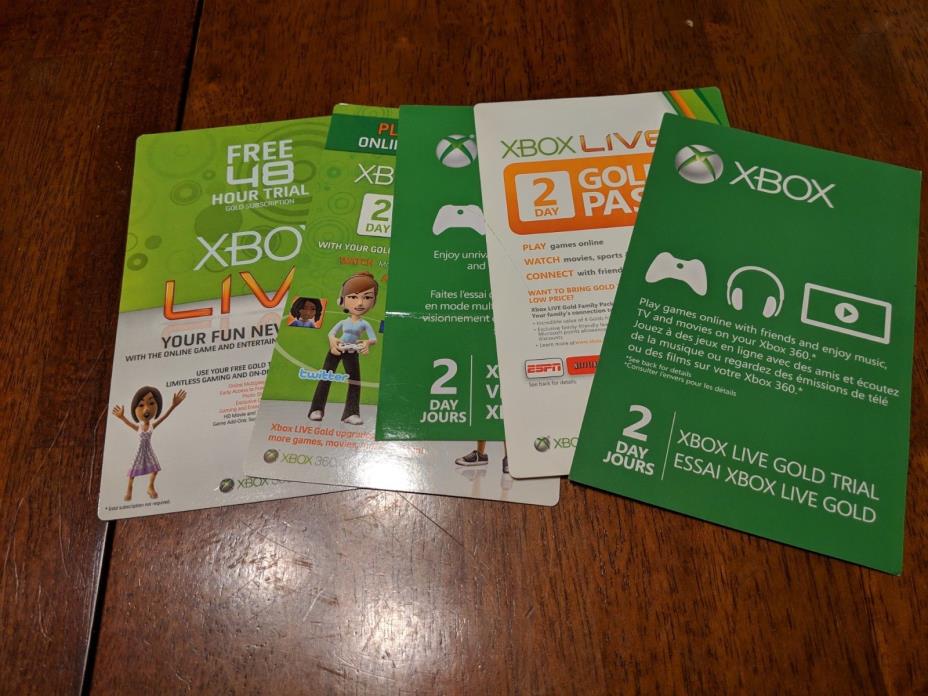 XBOX LIVE GOLD Membership Card 2 day / 48HR XBOX ONE / XBOX 360 - Lot of 5