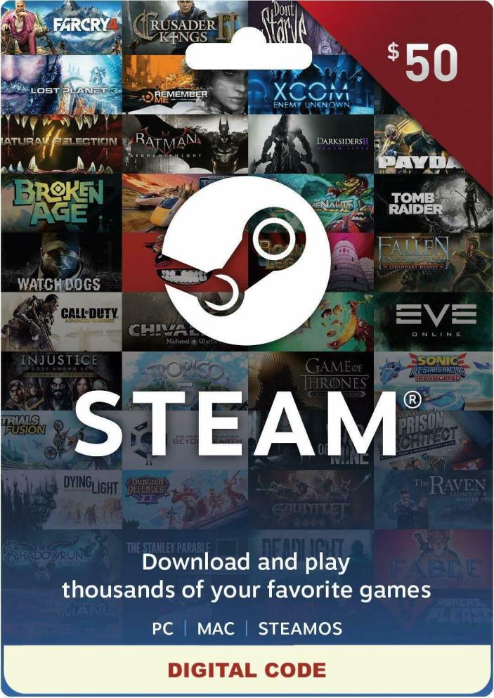 $50 Steam Wallet Gift Card - DIGITAL Delivery