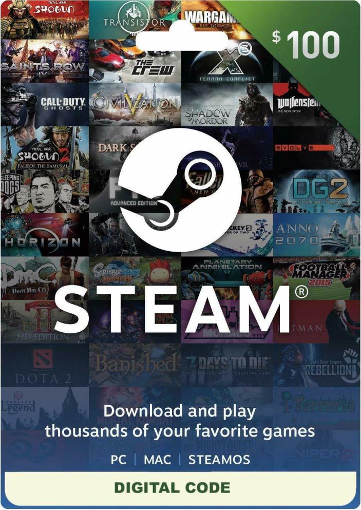 $100 Steam Wallet Gift Card - DIGITAL Delivery