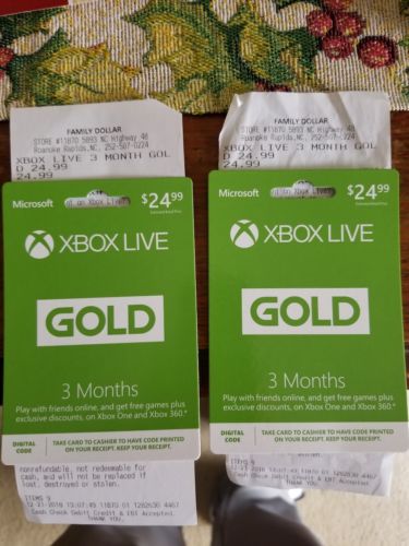 TWO CARDS Microsoft Xbox Live Sub 3 Month Gold Membership Card -  $40