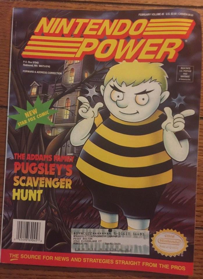 Nintendo Power Volume 45 Pugsley's Scavenger Hunt w/ Attached Star Fox Poster