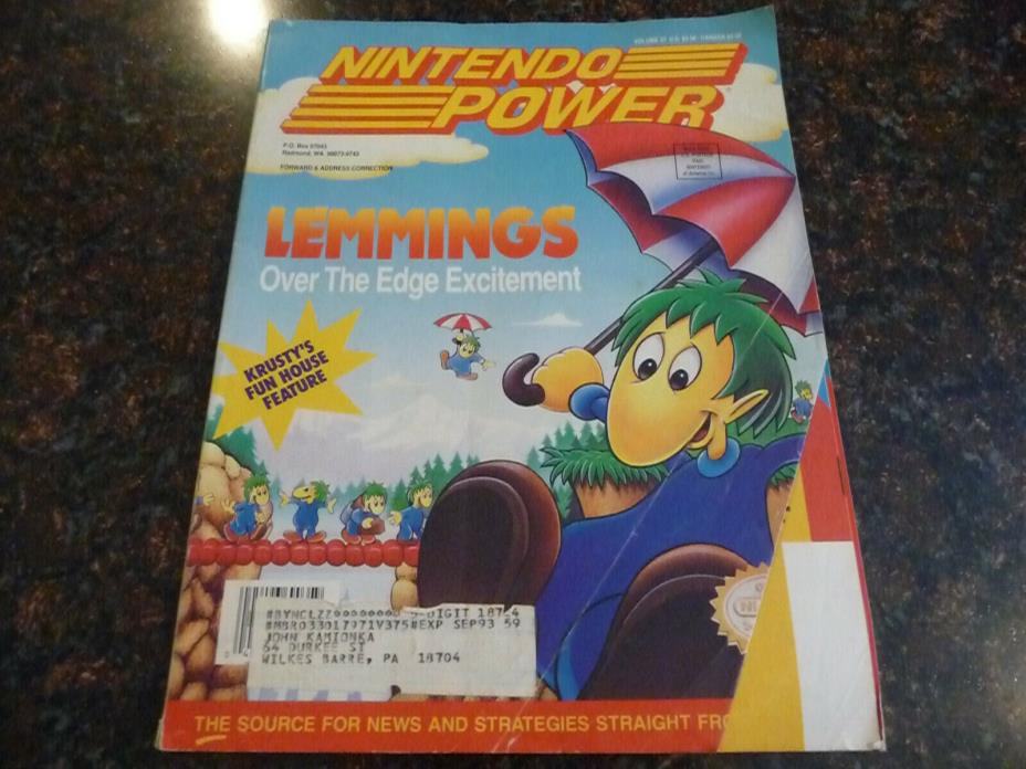 Nintendo Power Magazine Volume #37 June 1992 -- Lemmings With poster