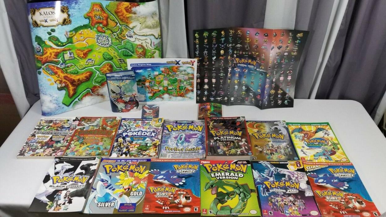 Huge POKEMON X Y Strategy Game Player’s Guides Pokedex Posters Lot Nintendo Book