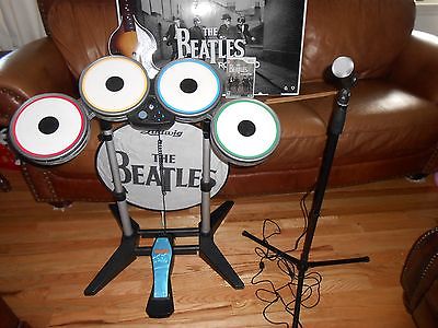 Nintendo Wii Beatles Rock Band Limited Edition Bundle Drums Guitar Game &Mic