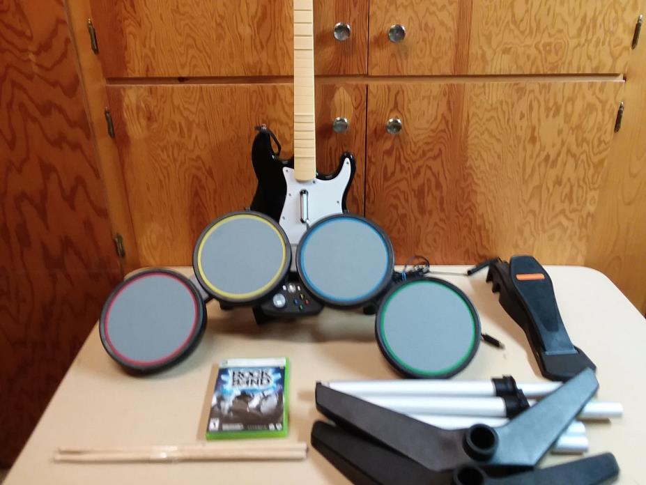 Rock Band Xbox 360 Guitar Drums Sticks Game Wired Bundle