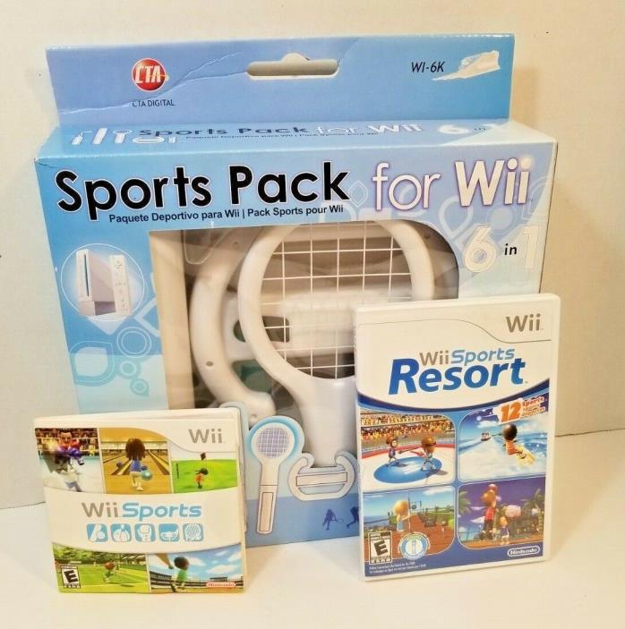 Nintendo Wii Sports and Sports Resort Bundle Lot Pack 6 in 1