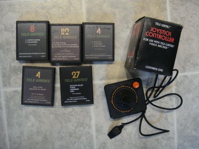 5 Sears Tele-games Atari 2600 Early Black Label games. + Free Joystick & More